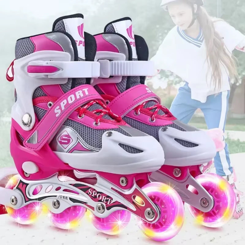 Hot Sale Children Adjustable Skates Roller Skates Boy'S Girl'S Full Set Kids Inline Skates Combo Set Wheels Flash Skating Shoes