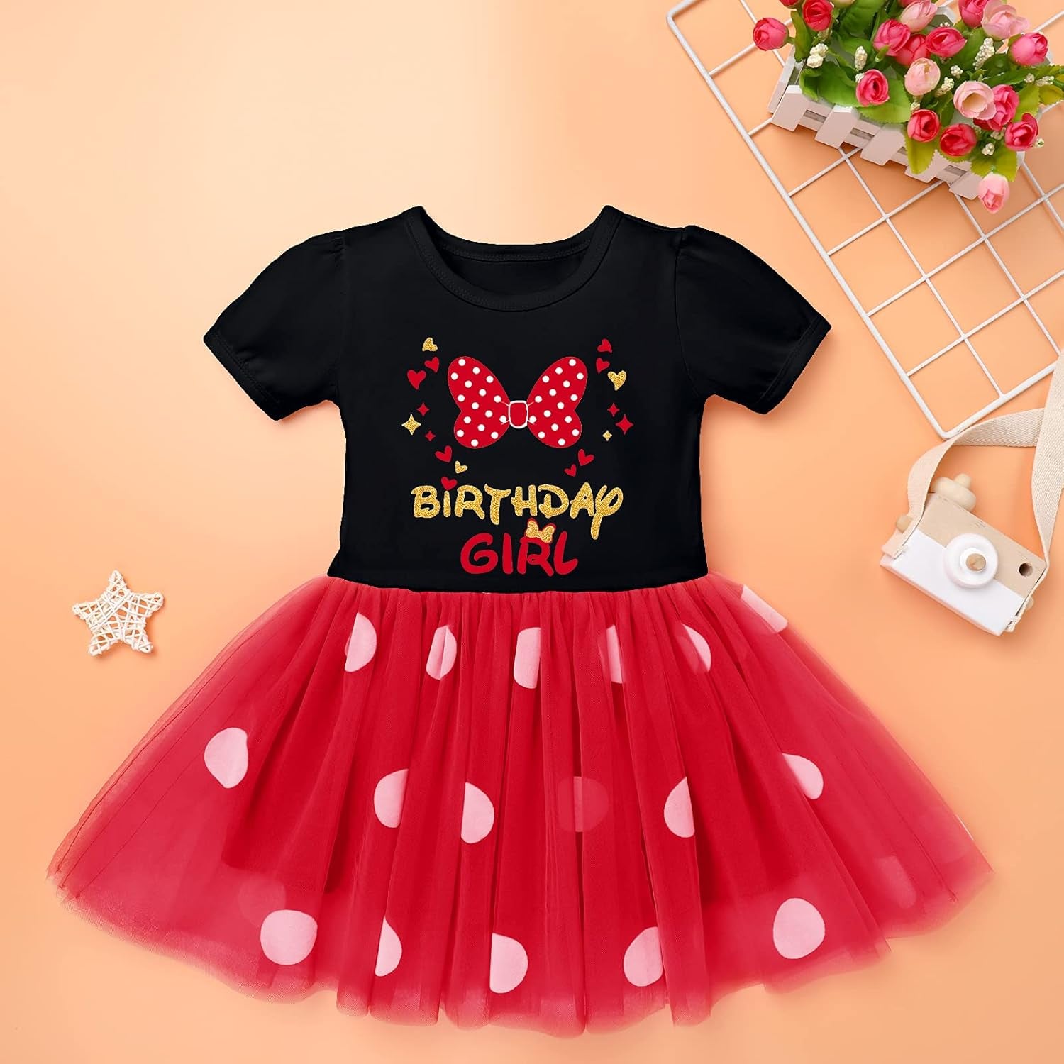 Kids Baby Girls Birthday Princess Outfits Polka Dots Dress with Headband Cake Smash Photo Shoot 1-6T