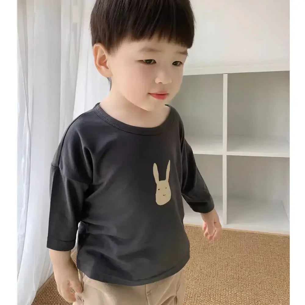 Baby Girls Boys Short T-Shirt Toddler Cartoon Three Quarter Sleeve Shirts Kid Thin Top Tees Summer