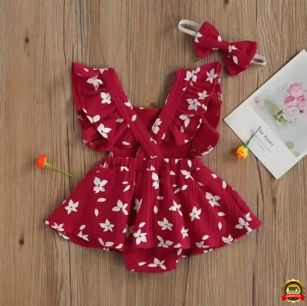 Baby Harness Print Dress Crawling Clothes Red / 100Cm Girl Jumper