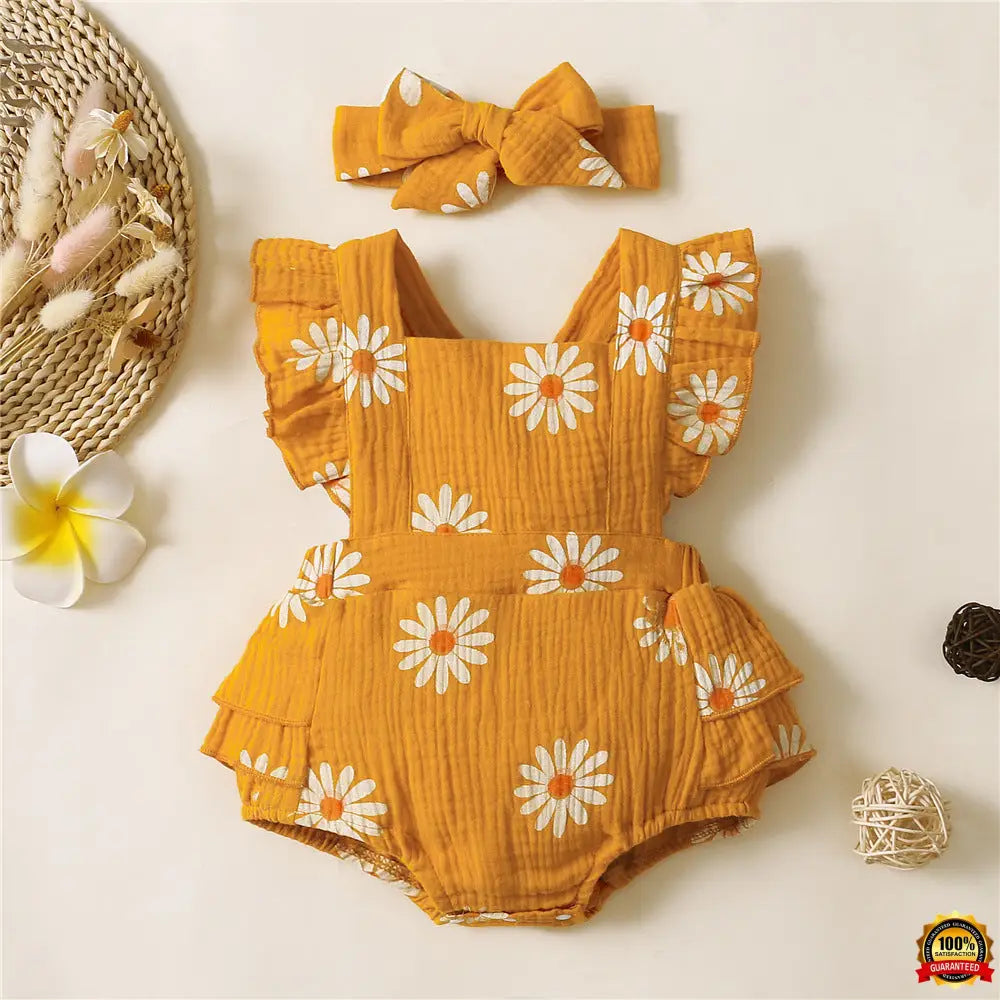 Baby Harness Print Dress Crawling Clothes Yellow / 0To3M Girl Jumper