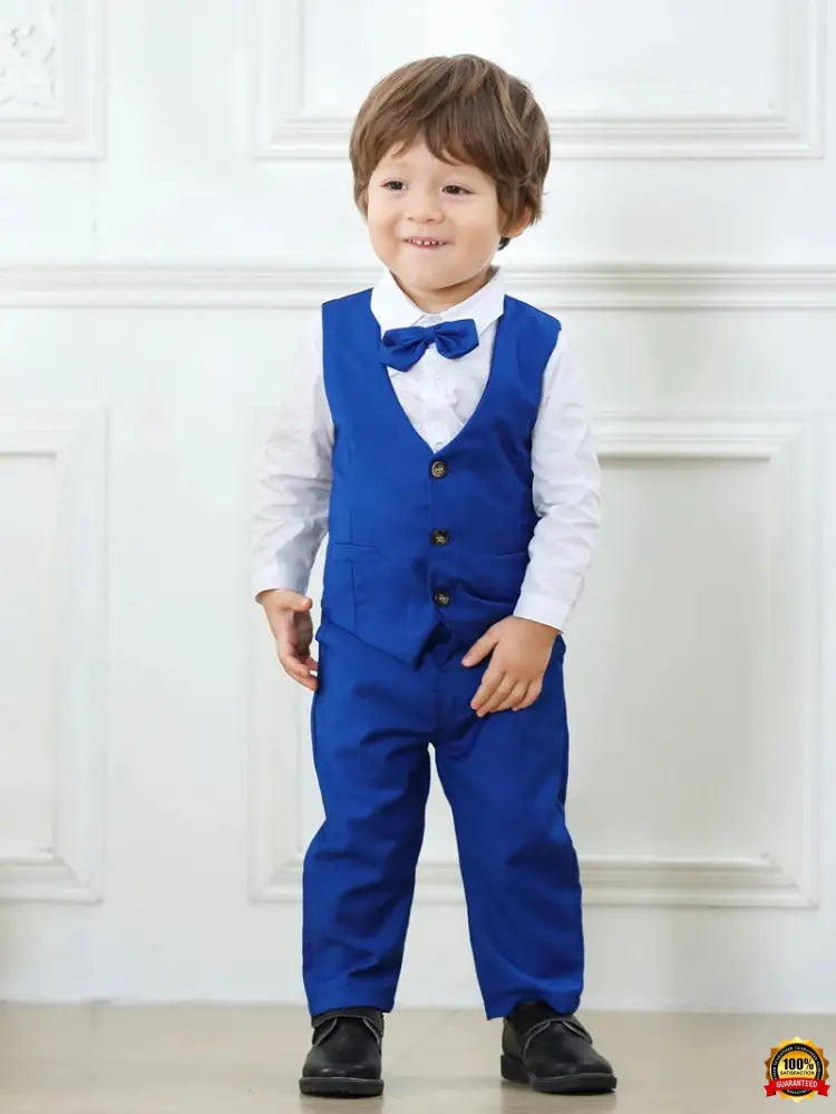 Gentleman Outfits Birthday Costume for Boy Children Spring Autumn Boutique Clothing Set Solid Vest Suit Kids Cotton Formal Wears