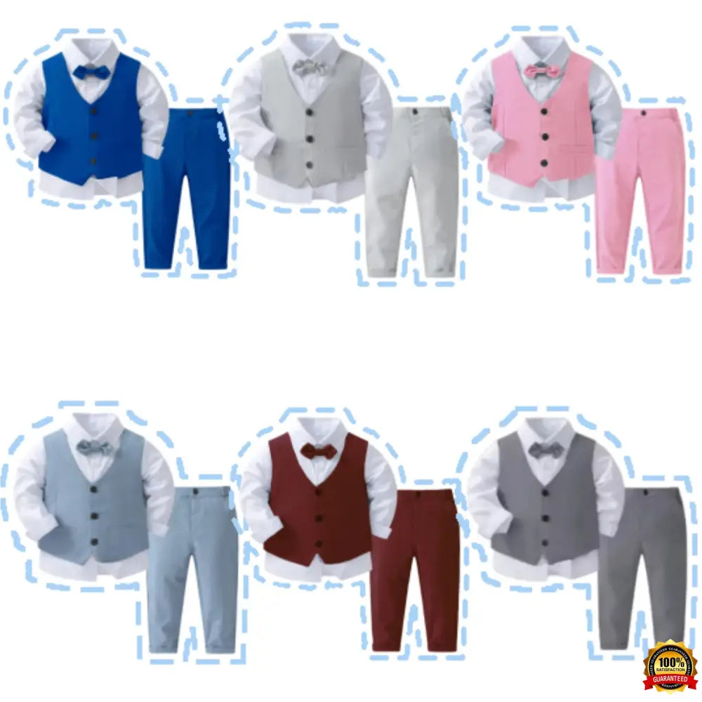 Gentleman Outfits Birthday Costume for Boy Children Spring Autumn Boutique Clothing Set Solid Vest Suit Kids Cotton Formal Wears