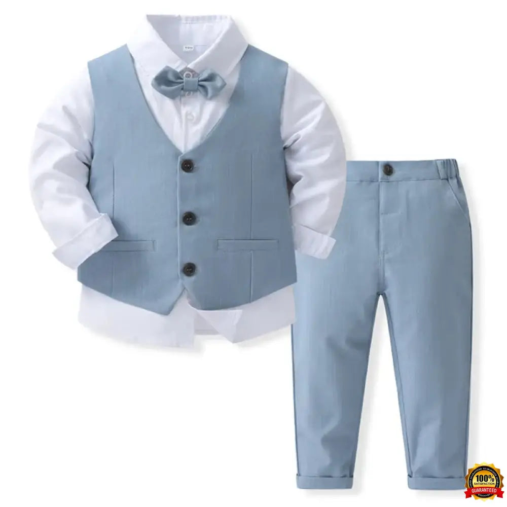 Gentleman Outfits Birthday Costume for Boy Children Spring Autumn Boutique Clothing Set Solid Vest Suit Kids Cotton Formal Wears