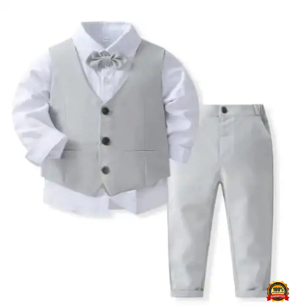 Gentleman Outfits Birthday Costume for Boy Children Spring Autumn Boutique Clothing Set Solid Vest Suit Kids Cotton Formal Wears