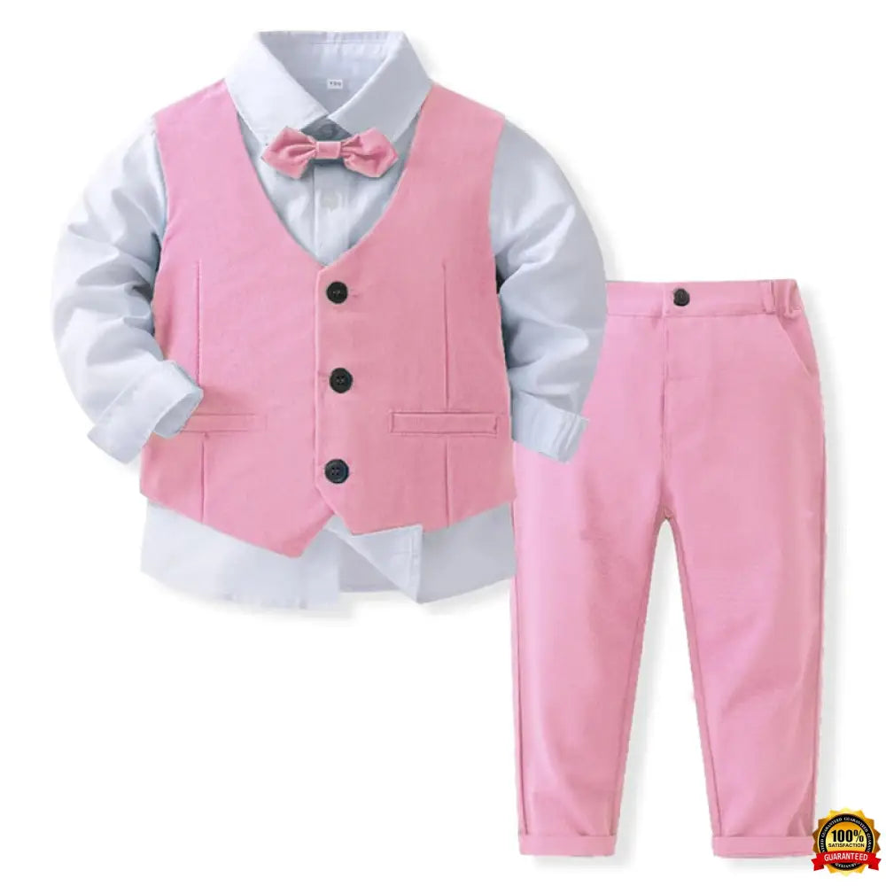 Gentleman Outfits Birthday Costume for Boy Children Spring Autumn Boutique Clothing Set Solid Vest Suit Kids Cotton Formal Wears