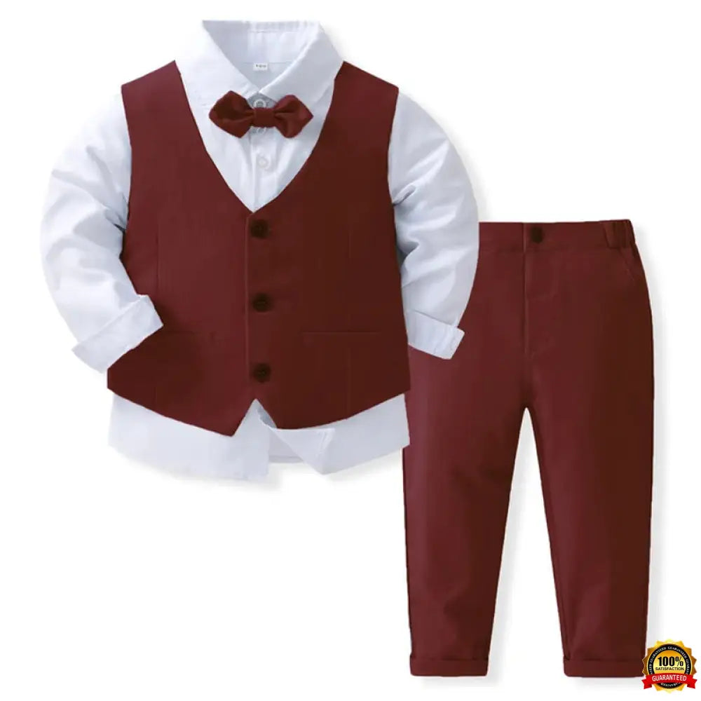 Gentleman Outfits Birthday Costume for Boy Children Spring Autumn Boutique Clothing Set Solid Vest Suit Kids Cotton Formal Wears