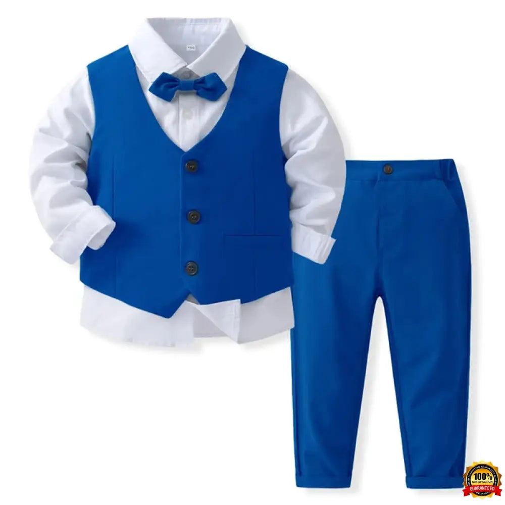 Gentleman Outfits Birthday Costume for Boy Children Spring Autumn Boutique Clothing Set Solid Vest Suit Kids Cotton Formal Wears