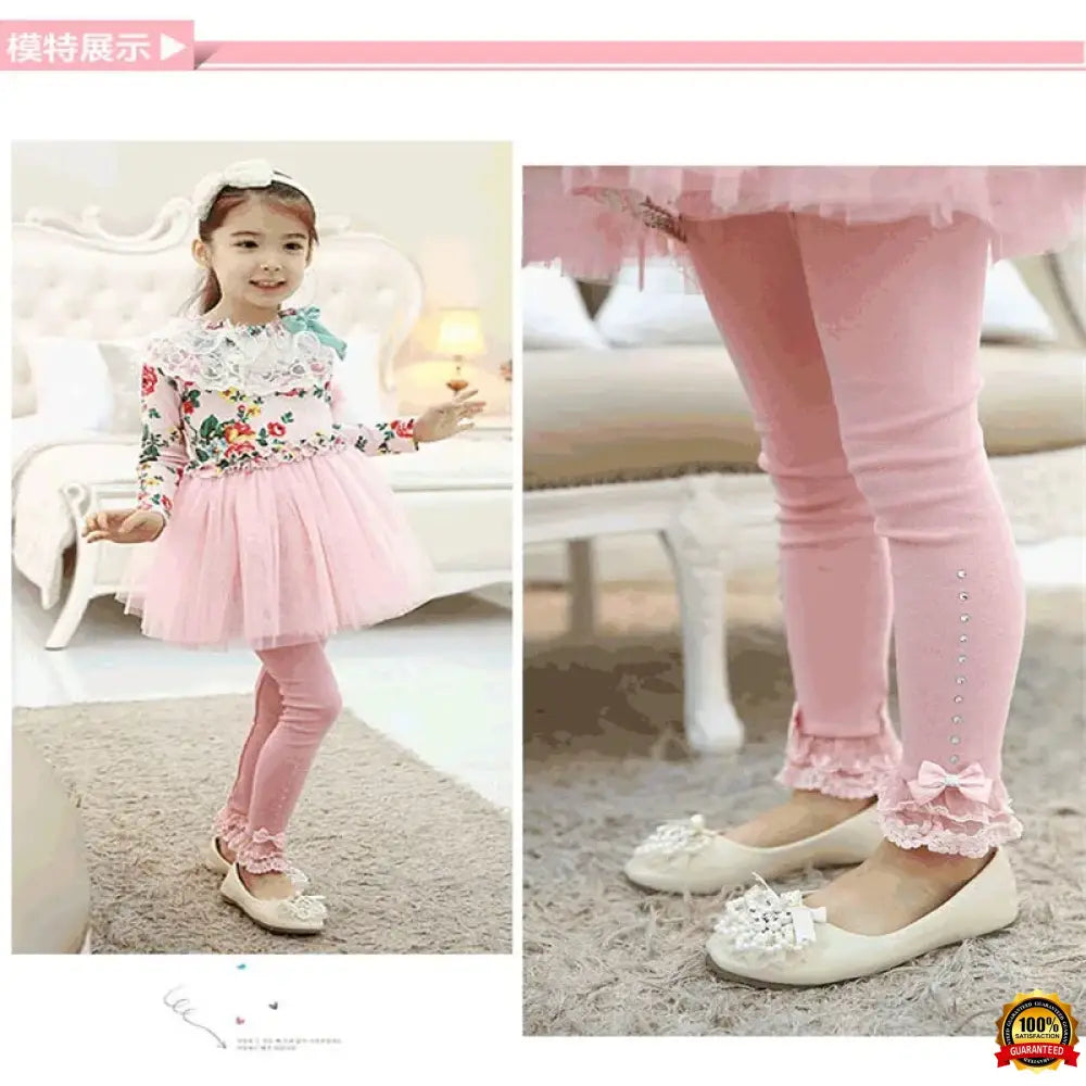 Children Baby Girls Leggings Spring Autumn Long Pants Bowknot Decorate Lace Casual Pant Kids Infant