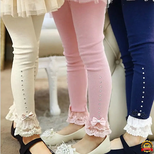 Children Baby Girls Leggings Spring Autumn Long Pants Bowknot Decorate Lace Casual Pant Kids Infant