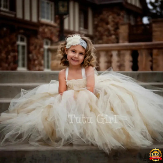 Gorgeous Flower Girl Tutu Dress for a Vintage Wedding 2-10Y Kids Girl Ivory Flower Dress Baby Girl Clothes Birthday Party Photo