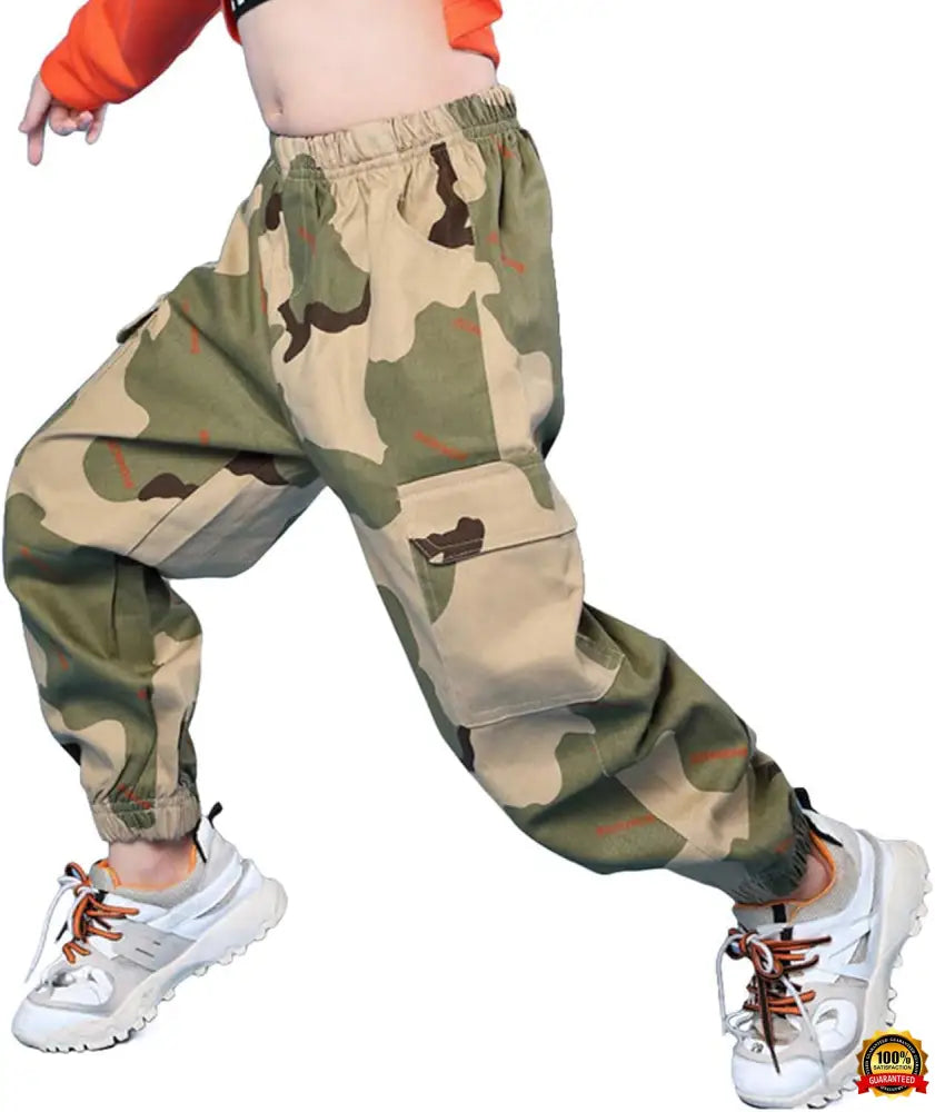 Girls Cargo Pants for Kids Loose Streetwear Hip Hop Dance Cotton Cargo Jogger Pants for Kids 4-15 Years