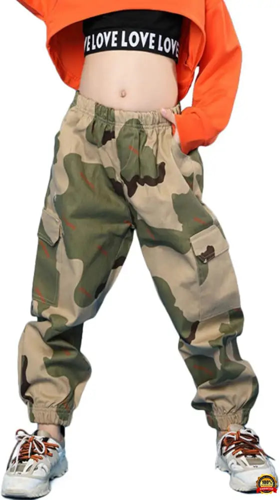 Girls Cargo Pants for Kids Loose Streetwear Hip Hop Dance Cotton Cargo Jogger Pants for Kids 4-15 Years