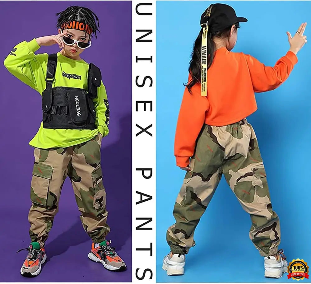 Girls Cargo Pants for Kids Loose Streetwear Hip Hop Dance Cotton Cargo Jogger Pants for Kids 4-15 Years