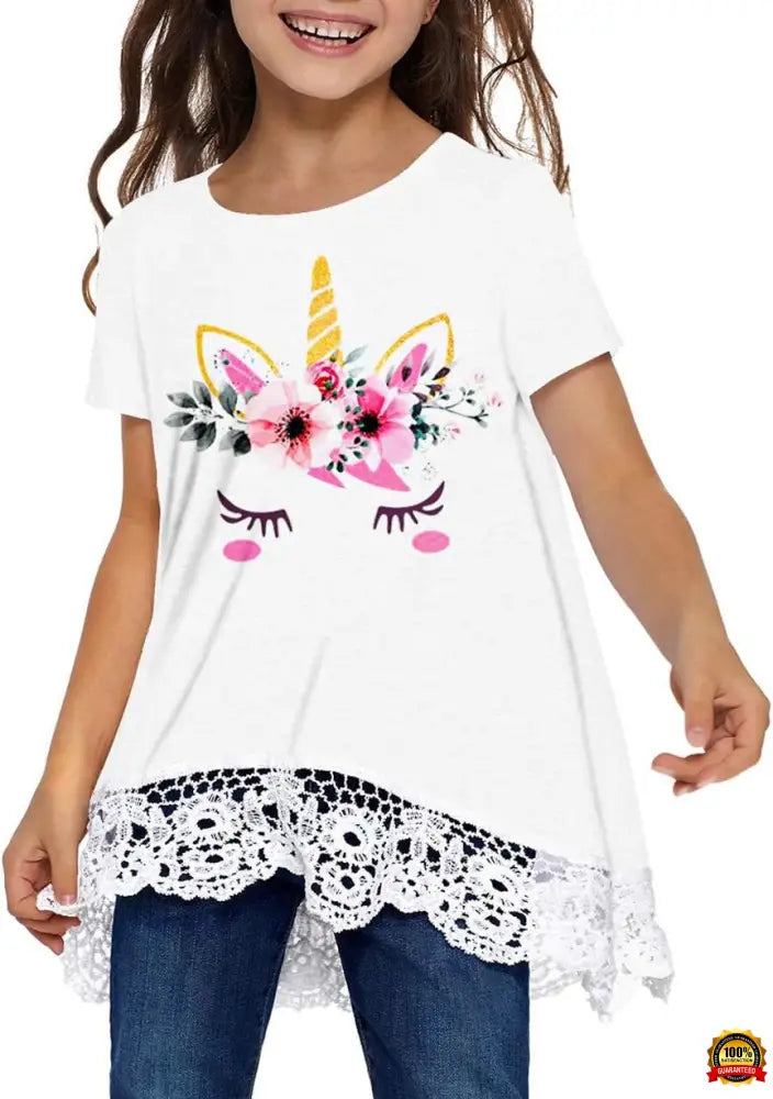 Girls Casual Tunic Tops Short Sleeve Loose Soft Blouse T-Shirt for 4-13 Years