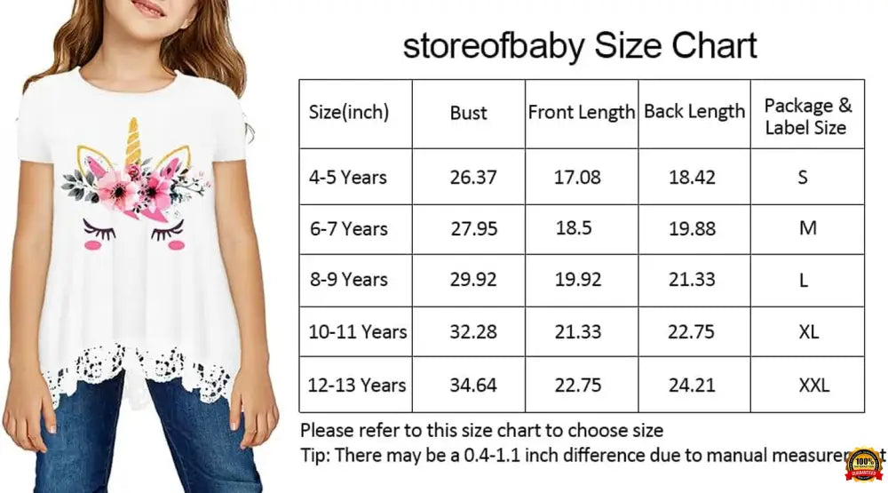 Girls Casual Tunic Tops Short Sleeve Loose Soft Blouse T-Shirt for 4-13 Years