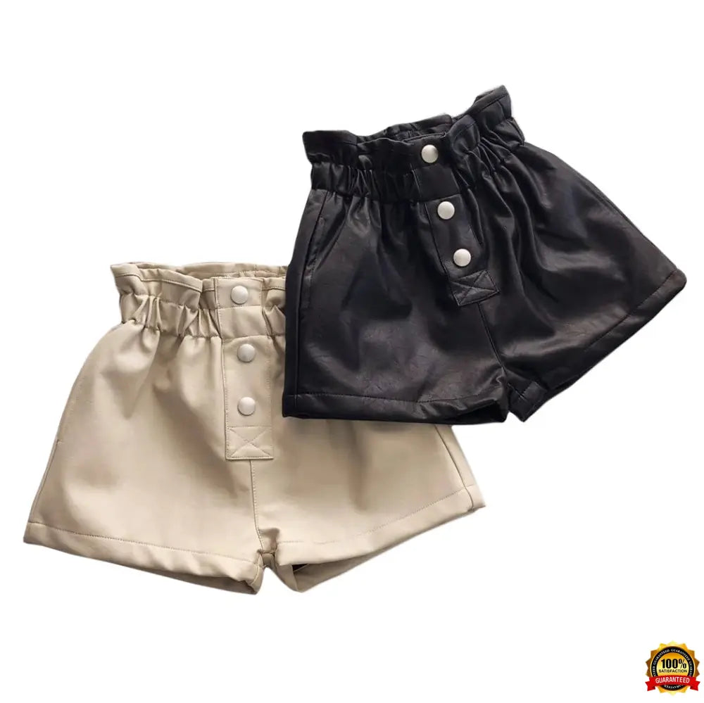 Kids Girls Leather Shorts 2020 New Children PU Leather Shorts Korean Style High-Waisted Pants Girls Autumn Wimter Clothes 3-13Y