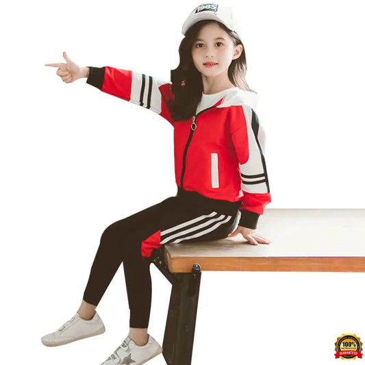 Girls Sports Suit Tracksuit 2019 Children Fashion Active Striped Jackets Zipper Coat + Pant Set Kids Clothes Autumn Clothing Set