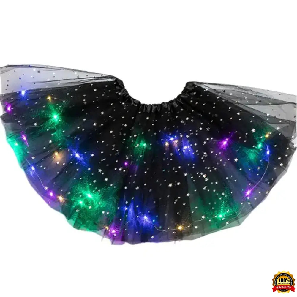 Kids Girls LED Light up Glitter Star Sequins Ballet Dance Tulle Tutu Skirt 3-12T