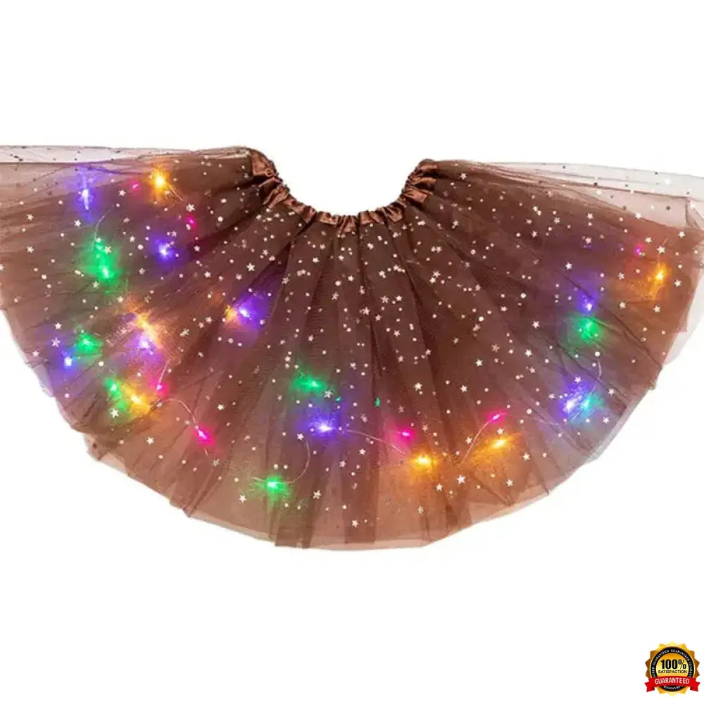 Kids Girls LED Light up Glitter Star Sequins Ballet Dance Tulle Tutu Skirt 3-12T