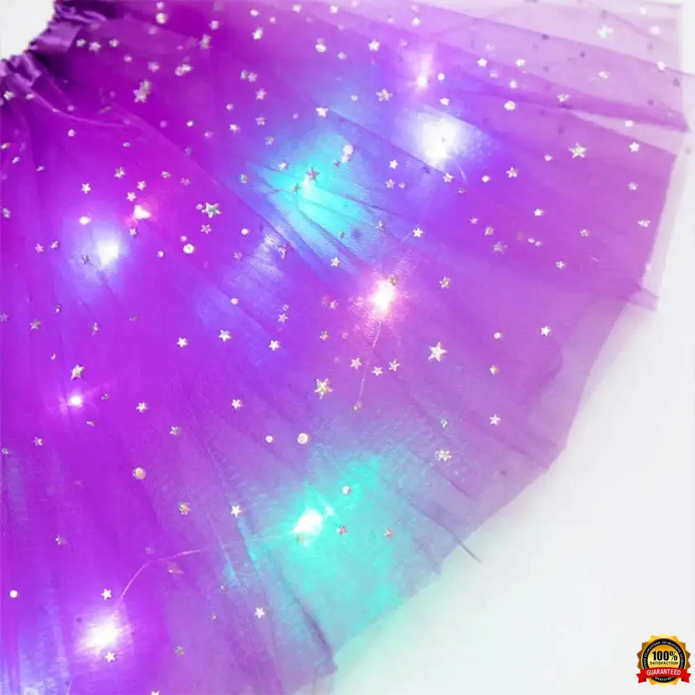 Kids Girls LED Light up Glitter Star Sequins Ballet Dance Tulle Tutu Skirt 3-12T