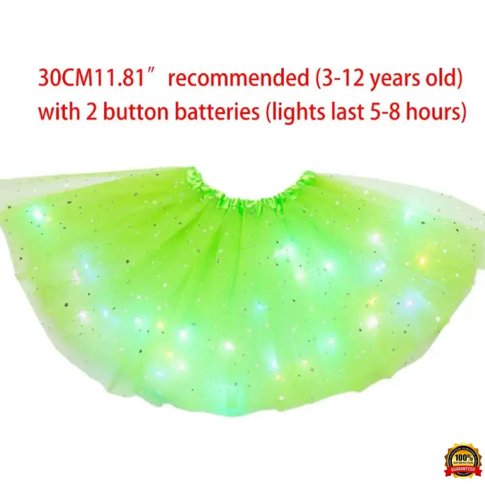 Kids Girls LED Light up Glitter Star Sequins Ballet Dance Tulle Tutu Skirt 3-12T