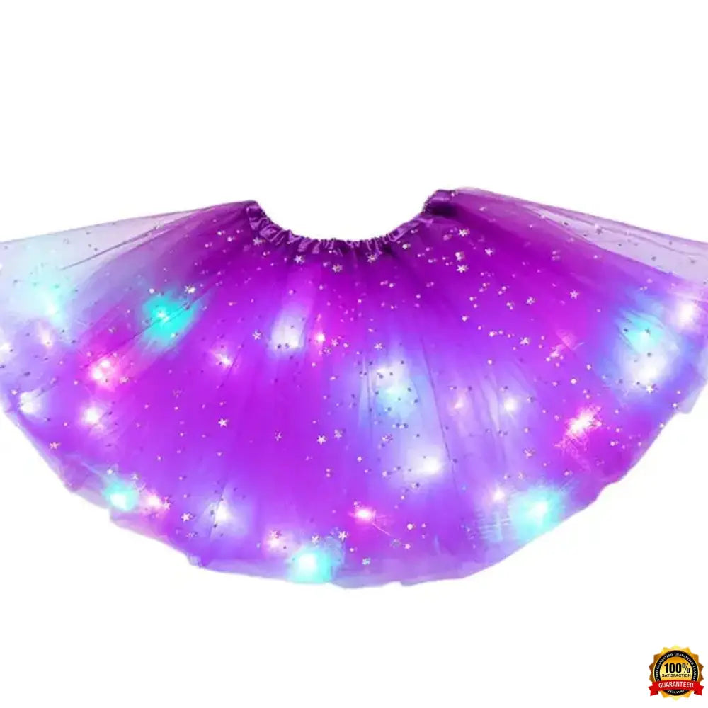 Kids Girls LED Light up Glitter Star Sequins Ballet Dance Tulle Tutu Skirt 3-12T