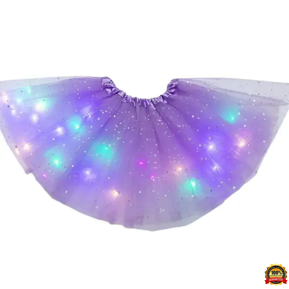 Kids Girls LED Light up Glitter Star Sequins Ballet Dance Tulle Tutu Skirt 3-12T