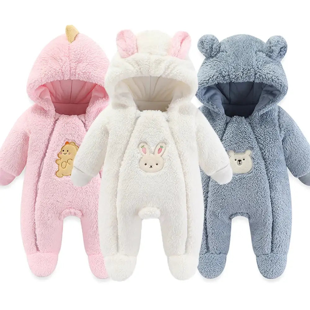 Newborn Baby Winter Jacket Warm Hooded Infant Romper Thicken Soft Cotton Boys Jumpsuit Cartoon Girl