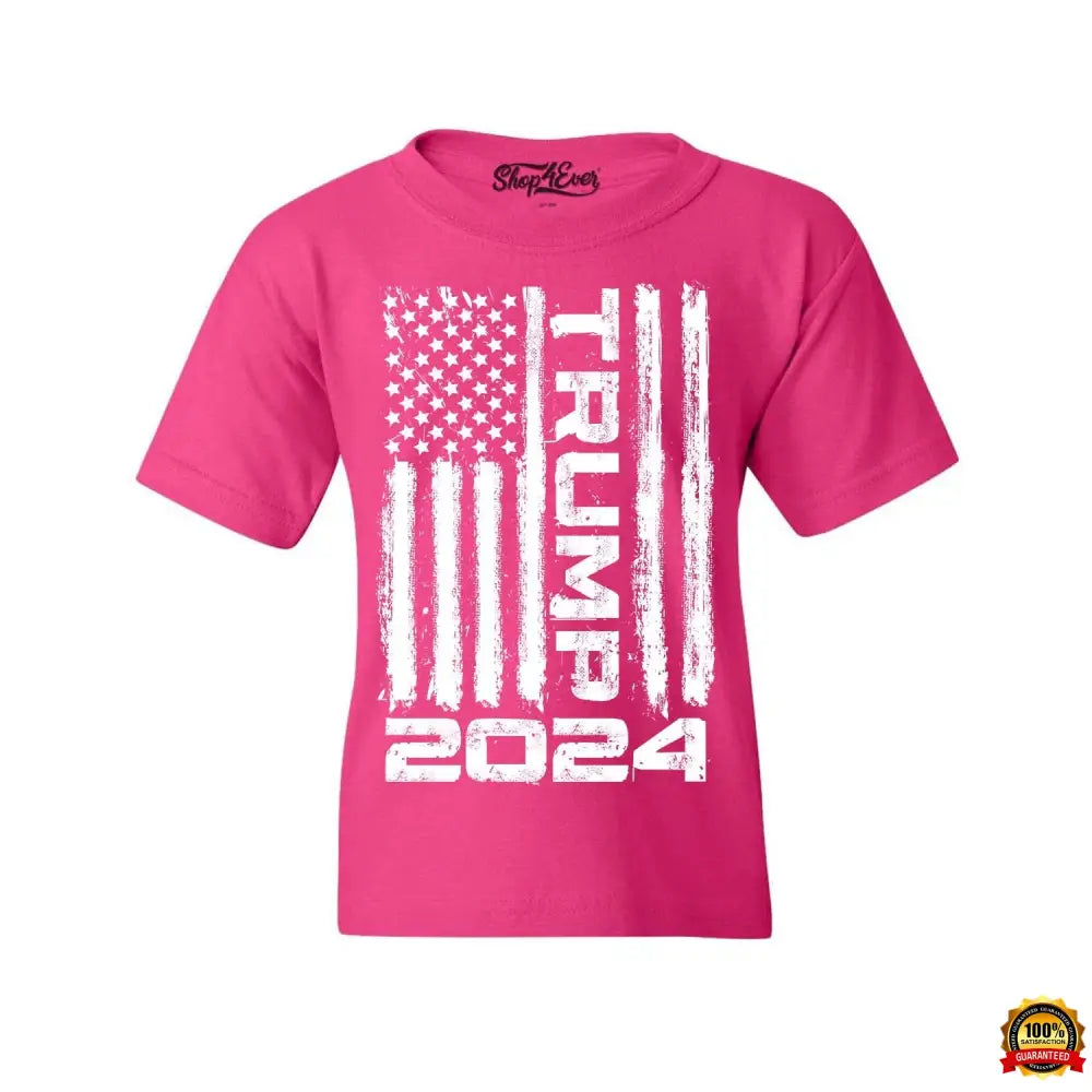 Kids Trump Flag 2024 Graphic Child'S Youth T-Shirt Large Heliconia Pink